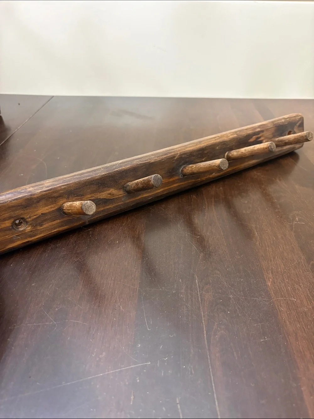 Rustic Wooden Wall Hook Rack in Brown